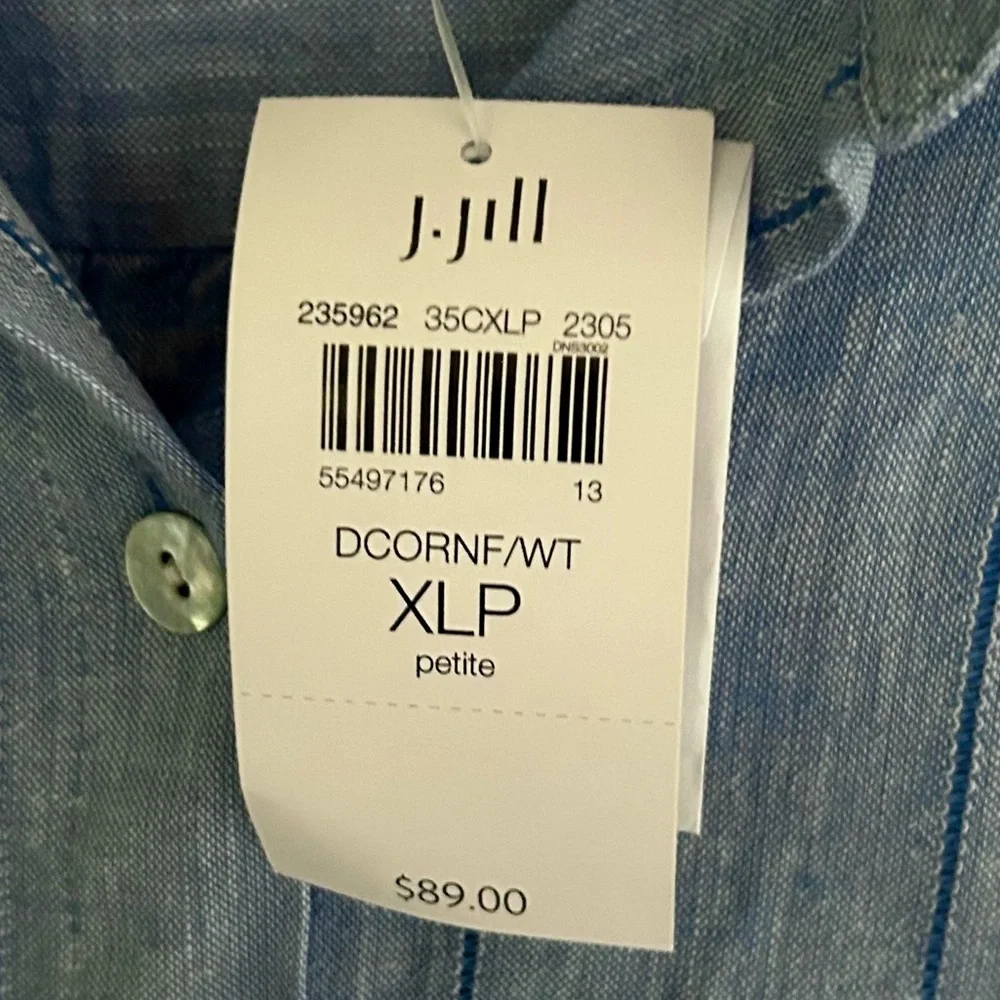 NWT J. JILL Blue Linen Stripe Long Sleeve Button Down Shirt Classic Office | XLP - Picture 3 of 16